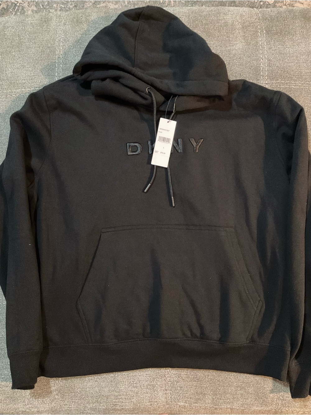 DKNY Logo Pullover Hoodie in Black Large NWT